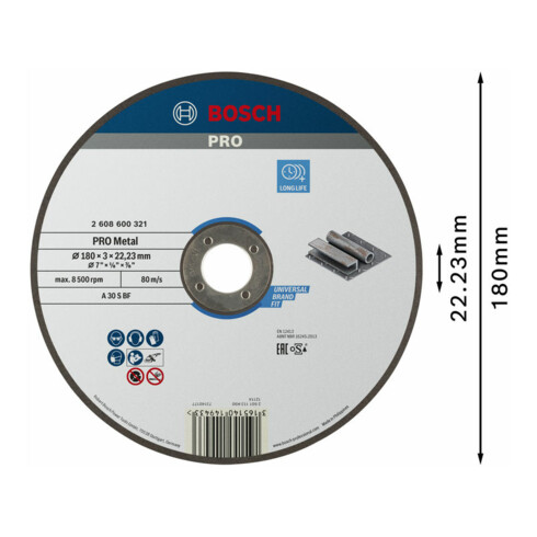 Bosch Disque de coupe droit Expert pour Métal A 30 S BF 180 mm 3,0 mm 3,0 mm