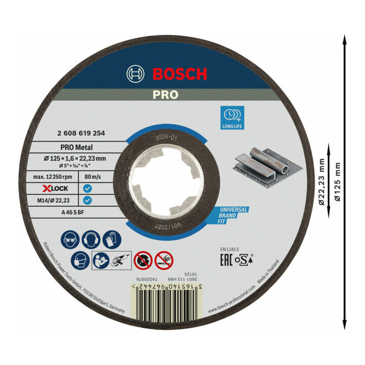 Bosch doorslijpschijf X-LOCK recht Expert for Metal AS 46 S BF 125 x 22,23 x 1,6 mm