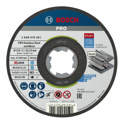 Bosch X-LOCK Standard for Inox doorslijpschijf, recht