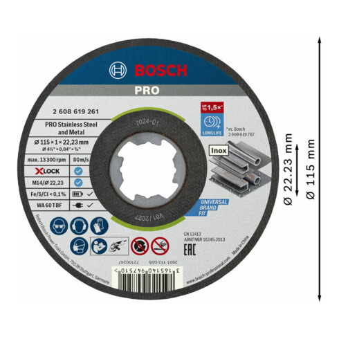 Bosch X-LOCK Standard for Inox doorslijpschijf, recht