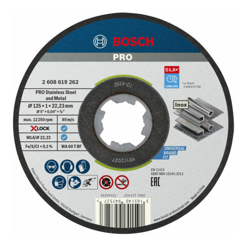 Bosch X-LOCK Standard for Inox doorslijpschijf, recht