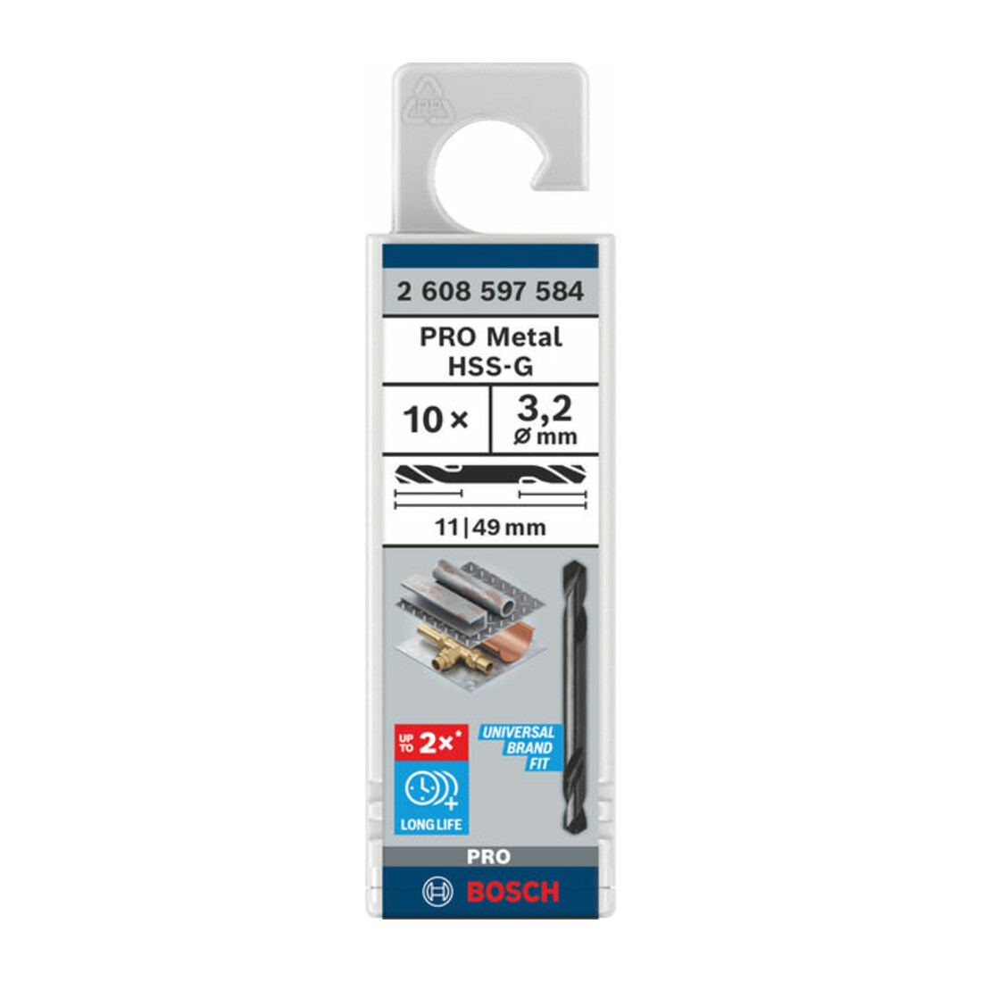 Bosch Doppelendbohrer HSS-G 3,2 x 11 x 49 mm