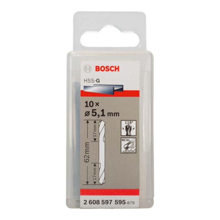 Bosch Doppelendbohrer HSS-G 5,1 x 17 x 62 mm