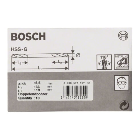 Bosch Doppelendbohrer HSS-G 5,5 x 19 x 66 mm