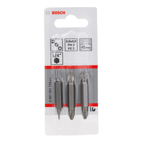 Bosch Doppelklingenbit-Set 3-teilig S0,6x4,0 S0,6x4,0 PH2 PH2 PZ2 PZ2 45 mm