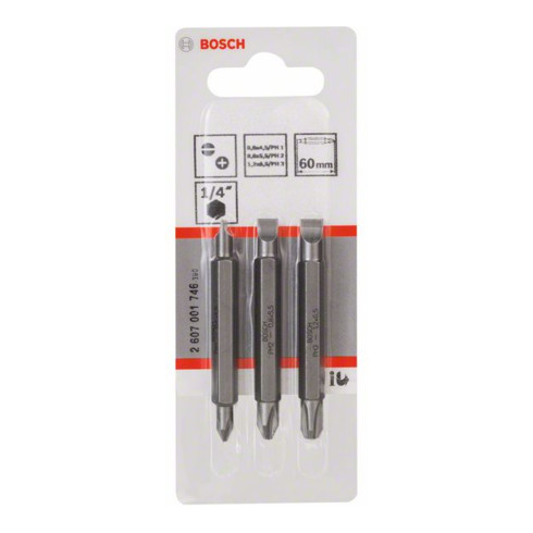 Bosch Doppelklingenbit-Set 3-teilig S0,6x4,5 PH1 S0,8x5,5 PH2 S1,2x6,5 PH3,60mm