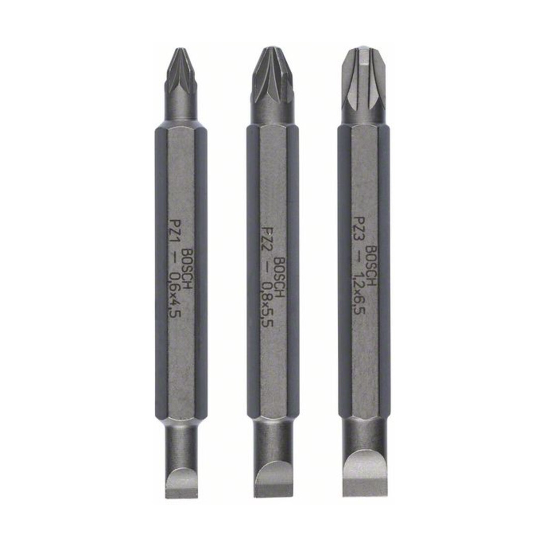 Bosch Doppelklingenbit-Set 3-teilig S0,6x4,5 PZ1 S0,8x5,5 PZ2 S1,2x6,5 PZ3,60mm