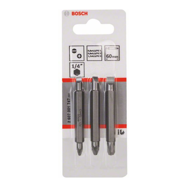 Bosch Doppelklingenbit-Set 3-teilig S0,6x4,5 PZ1 S0,8x5,5 PZ2 S1,2x6,5 PZ3,60mm