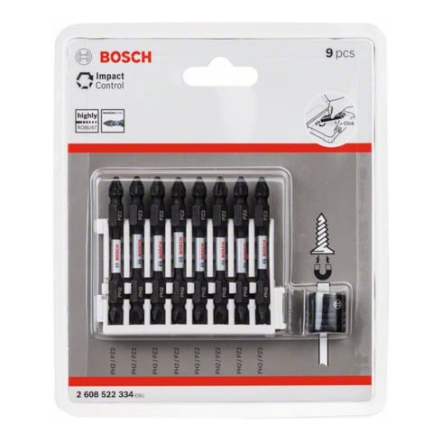 Bosch Doppelklingenbit-Set Impact Control 9-teilig PH2-PZ2 65 mm Magnethülse