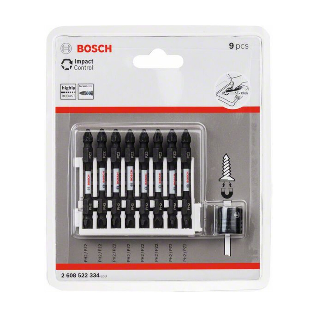 Bosch Doppelklingenbit-Set Impact Control 9-teilig PH2-PZ2 65 mm Magnethülse
