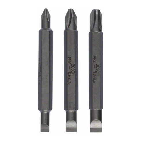 Bosch dubbelbaard bit set 3-delig S0.6x4.5 PH1 S0.8x5.5 PH2 S1.2x6.5 PH3.60mm