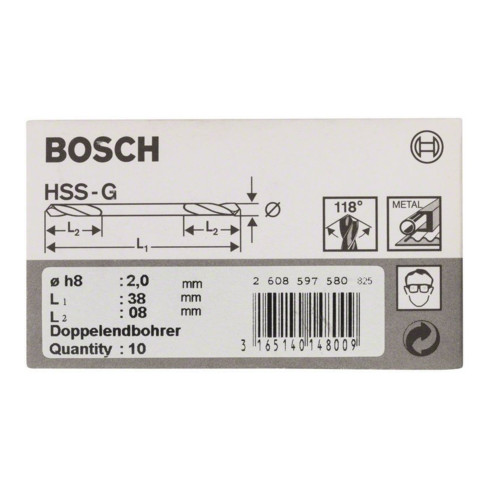 Bosch dubbele cilinderboor HSS-G 2 x 8 x 38 mm