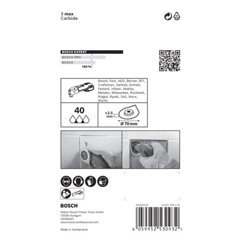 Bosch Expert 3 max AVZ 70 RT4 plaque de démontage des joints pour outils multifonctions, 70 mm