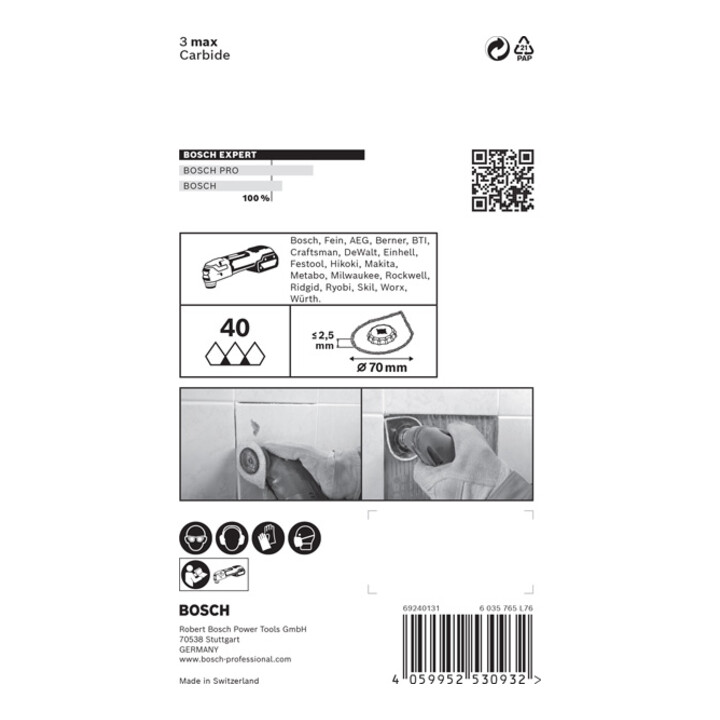 Bosch Expert 3 max AVZ 70 RT4 plaque de démontage des joints pour outils multifonctions, 70 mm