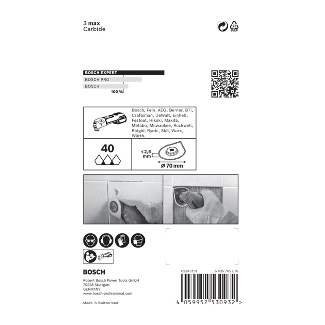 Bosch Expert 3 max AVZ 70 RT4 plaque de démontage des joints pour outils multifonctions, 70 mm