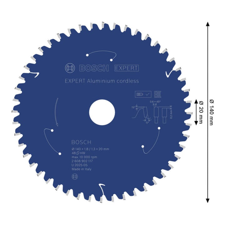 Bosch EXPERT Aluminium cirkelzaagblad, 140x20 mm, Z48