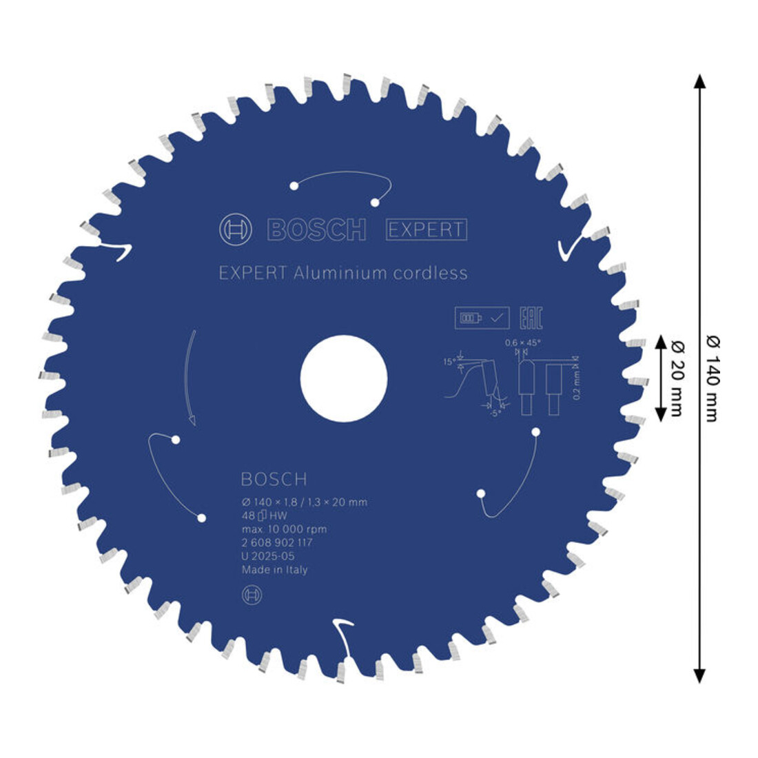 Bosch EXPERT Aluminium cirkelzaagblad, 140x20 mm, Z48
