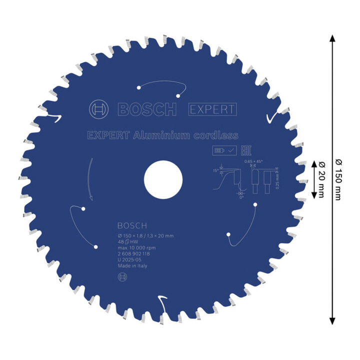 Bosch EXPERT Aluminium cirkelzaagblad, 150x20 mm, Z48