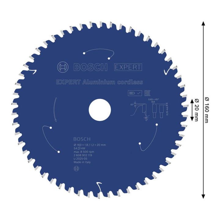 Bosch EXPERT Aluminium cirkelzaagblad, 160x20 mm, Z54