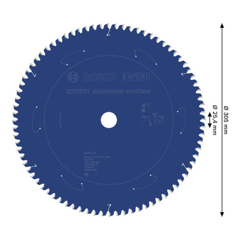 Bosch EXPERT Aluminium snoerloze cirkelzaagblad, 305 x 2,4/1,8 x 25,4 mm, Z80