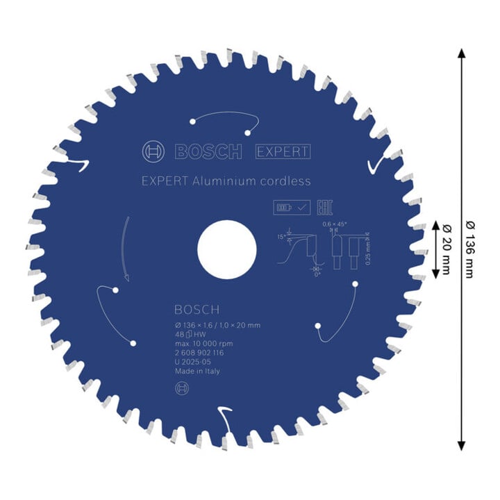 Bosch EXPERT Aluminium zaagblad, 136x20 mm, Z48
