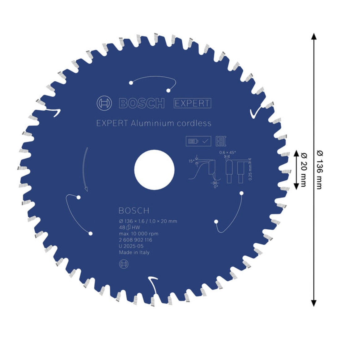 Bosch EXPERT Aluminium zaagblad, 136x20 mm, Z48