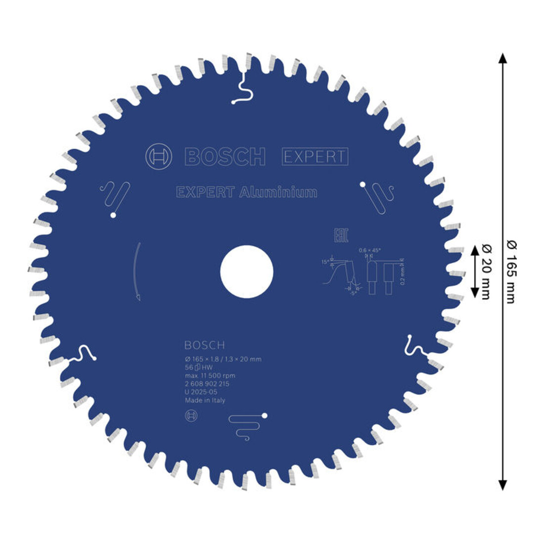Bosch EXPERT Aluminium zaagblad, 165x20 mm, Z56