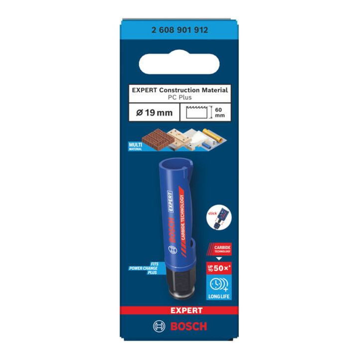 Bosch EXPERT Bouwmateriaal Power Change Plus gatenzaag, 19 x 60 mm