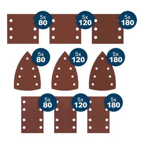 Bosch EXPERT C430 Schleifpapier-Set, 115x107/100x150/80x133mm: K80,5/120,5/180, 45tlg.