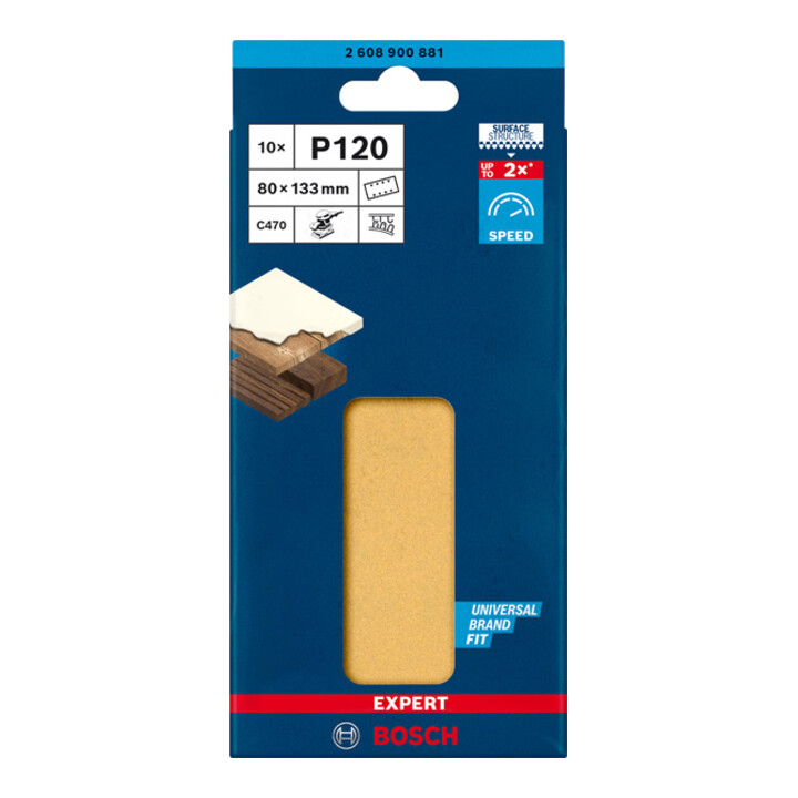 Bosch Expert C470 Papier abrasif pour ponceuse orbitale, 80 x 133 mm, G 120