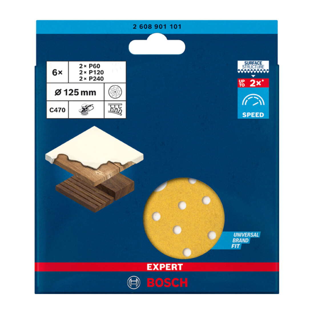 Bosch Expert C470 Papier abrasif pour ponceuse orbitale aléatoire, 125 mm, multi-trous, G 60/120/240