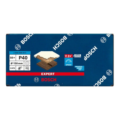 Bosch Expert C470 papier de verre pour ponceuse orbitale aléatoire, 150 mm, 6 trous, G 40