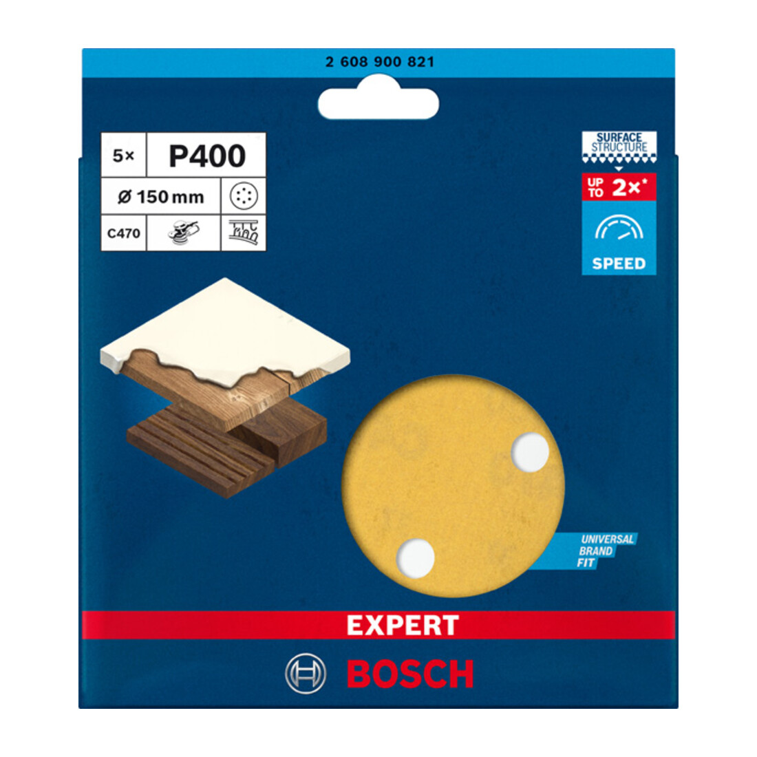 Bosch Expert C470 papier de verre pour ponceuse orbitale aléatoire, 150 mm, 6 trous, G 400