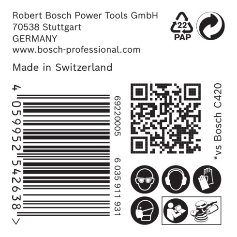 Bosch Expert C470 papier de verre pour ponceuse orbitale aléatoire, 150 mm, 6 trous, G 400