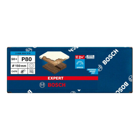 Bosch Expert C470 papier de verre pour ponceuse orbitale aléatoire, 150 mm, 6 trous, G 80