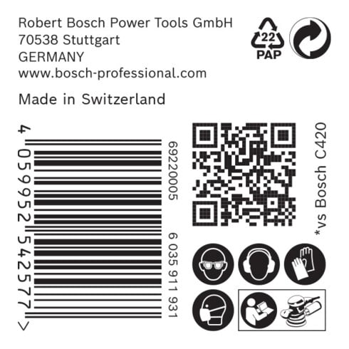 Bosch Expert C470 papier de verre pour ponceuse orbitale aléatoire, 150 mm, 6 trous, G 80