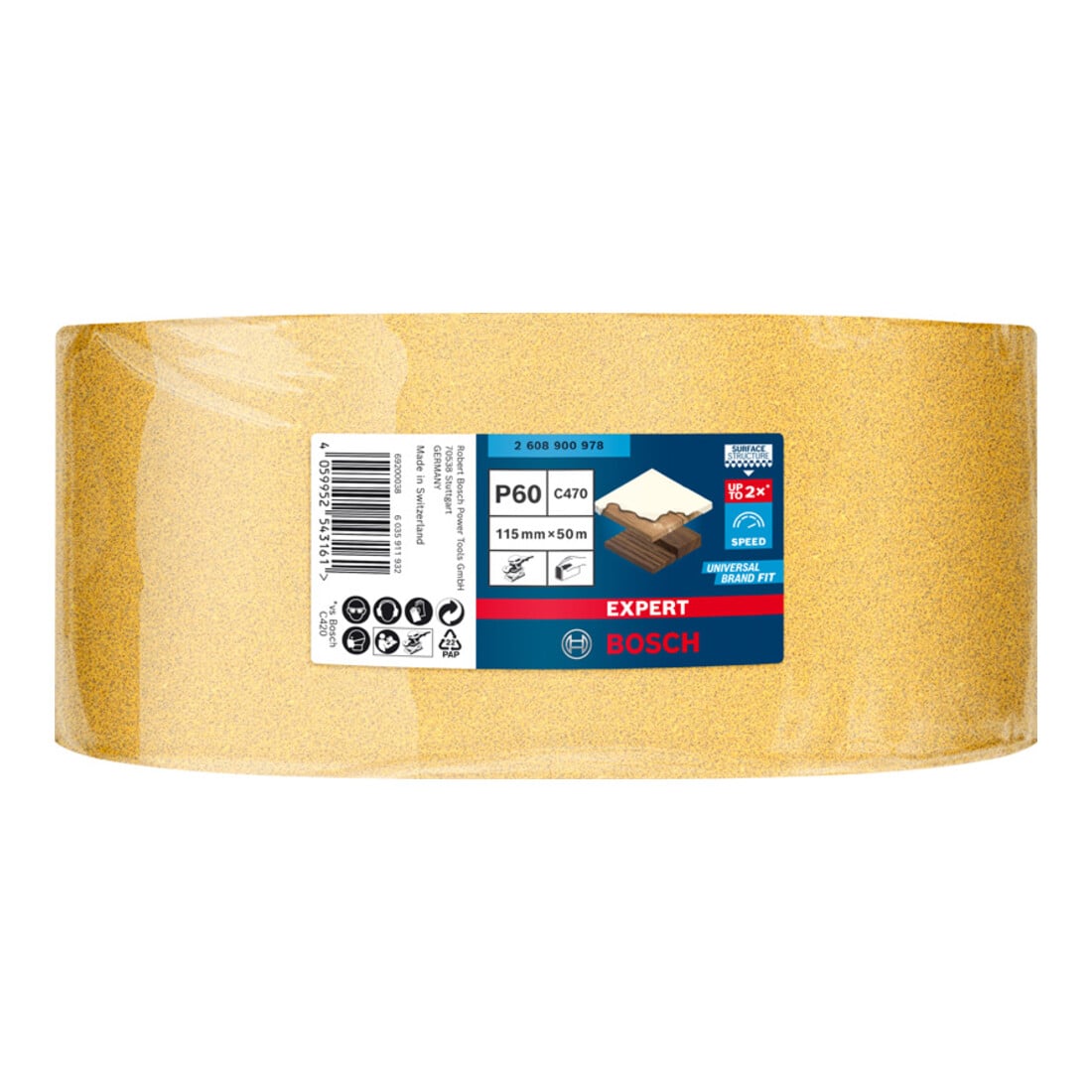 Bosch Expert C470 Rouleau de papier de verre pour ponçage à la main, 115 mm x 50 m, G 60