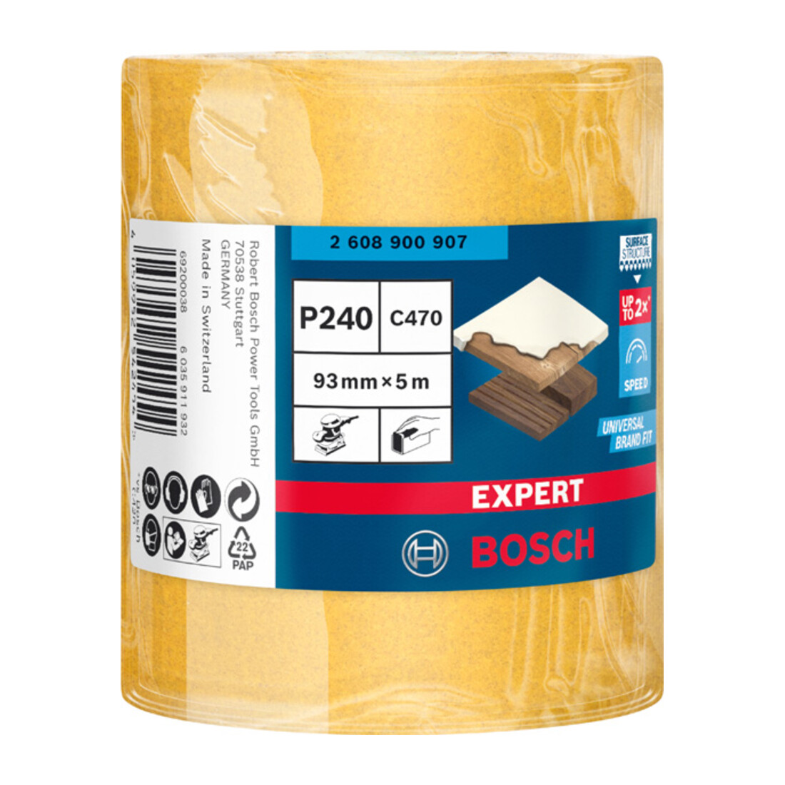 Bosch Expert C470 Rouleau de papier de verre pour ponçage à la main, 93 mm, 5 m, G 240