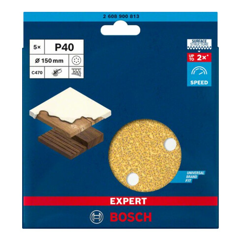 Bosch Expert C470 Schleifpapier für Exzenterschleifer, 150 mm, 6 Löcher, G 40