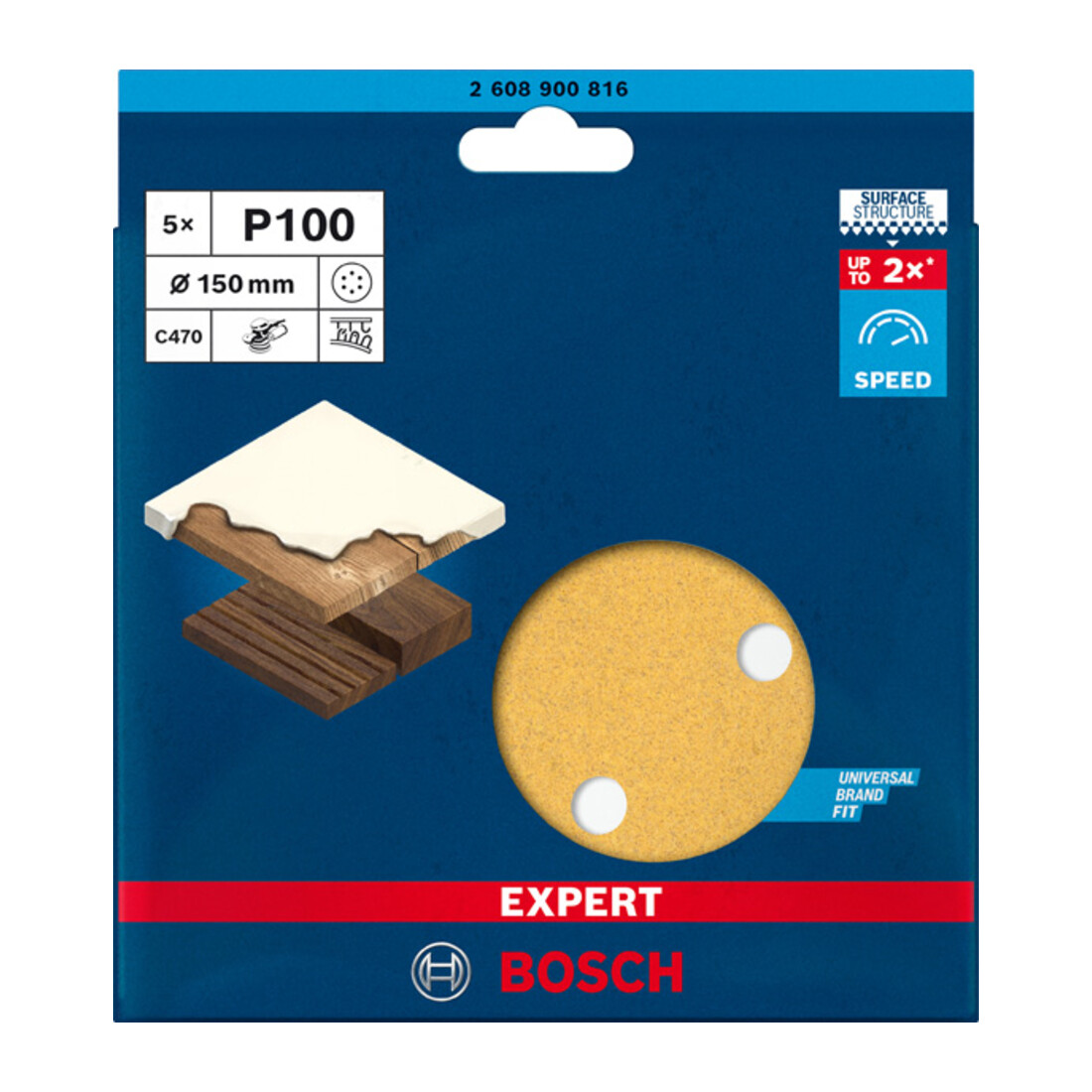 Bosch EXPERT C470 Schleifpapier mit 6 Löcher für Exzenterschleifer 150mm G 100 5-tlg. für Exzenterschleifer