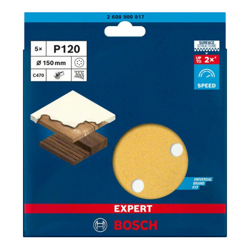 Bosch EXPERT C470 Schleifpapier mit 6 Löcher für Exzenterschleifer 150mm G 120 5-tlg. für Exzenterschleifer