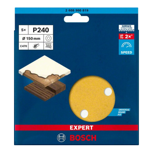 Bosch EXPERT C470 Schleifpapier mit 6 Löcher für Exzenterschleifer 150mm G 240 5-tlg. für Exzenterschleifer