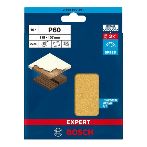 Bosch EXPERT C470 Schleifpapier mit 6 Löcher für Schwingschleifer 115 x 107mm G 60 10-tlg. für Exzenterschleifer