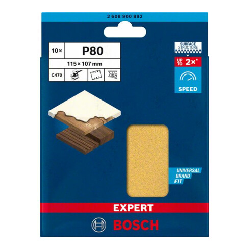 Bosch EXPERT C470 Schleifpapier mit 6 Löcher für Schwingschleifer 115 x 107mm G 80 10-tlg. für Exzenterschleifer