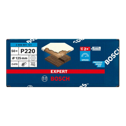 Bosch EXPERT C470 Schleifpapier mit 8 Löcher für Exzenterschleifer 125mm G 220 50-tlg. für Exzenterschleifer