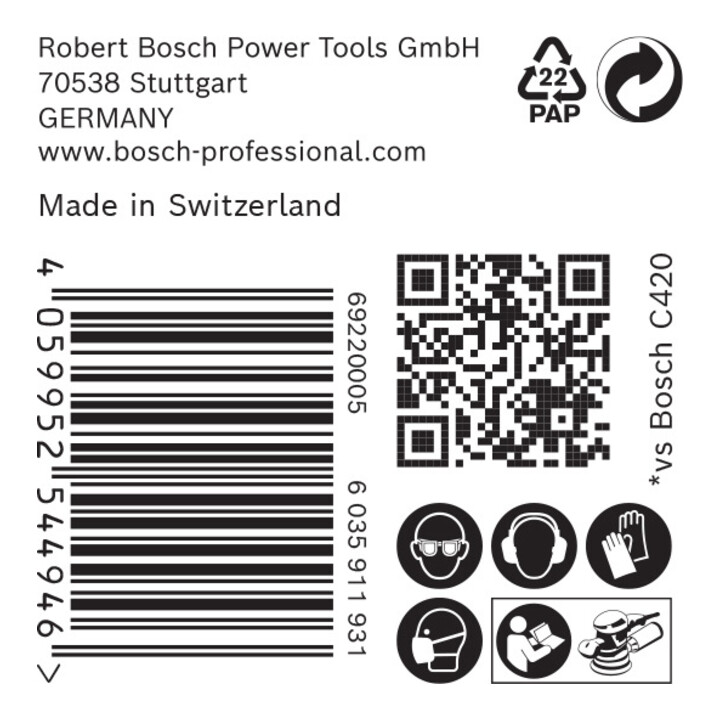 Bosch EXPERT C470 Schleifpapier ohne Löche für Winkelschleifer und Bohrer 125mm G 400 50-tlg. für Winkelschleifer mit X-LOCK und mit Spannmutter