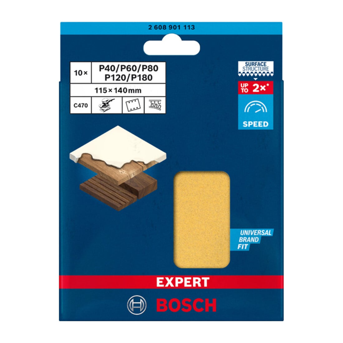 Bosch EXPERT C470 Schleifpapier-Se für Schwingschleifer 115 x 140mm G 2x40/2x60/2x80/2x120/2x180 10-tlg. für Exzenterschleifer