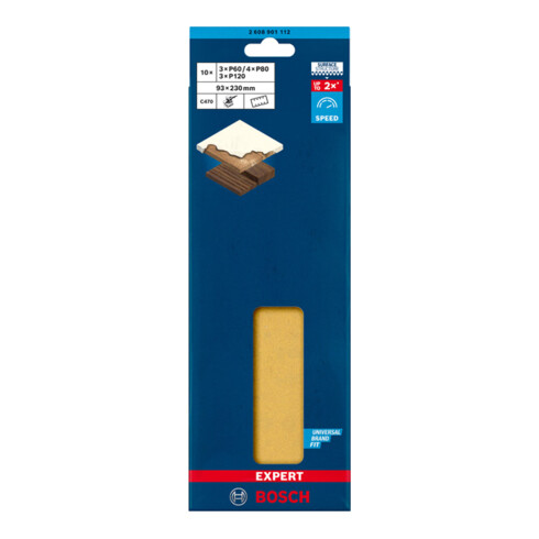 Bosch EXPERT C470 Schleifpapier-Se für Schwingschleifer 93 x 230mm G 3x60/4x80/3x120 10-tlg. für Exzenterschleifer