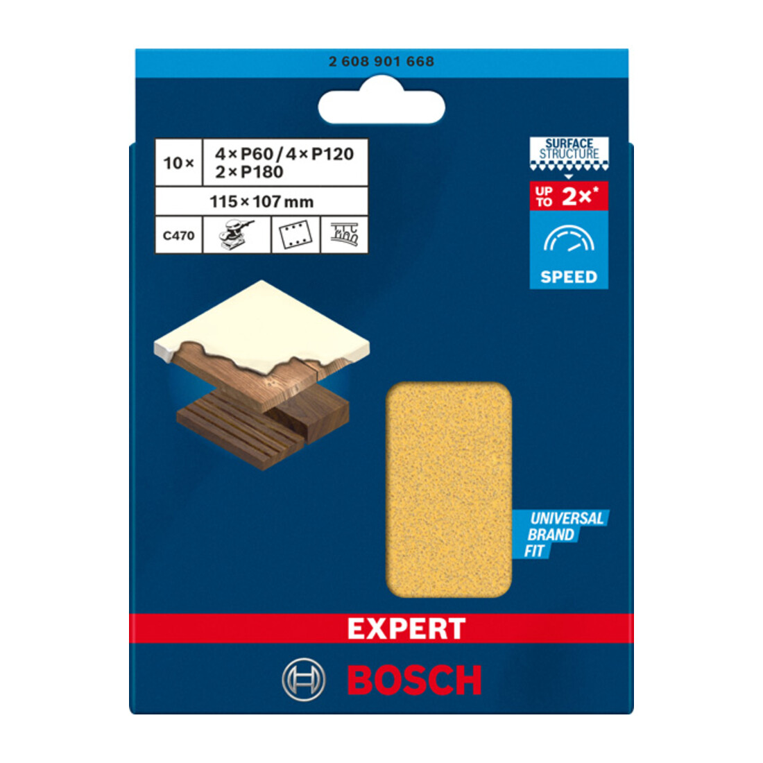 Bosch EXPERT C470 Schleifpapier-Set, 115 x 107 mm, G 60/120/180