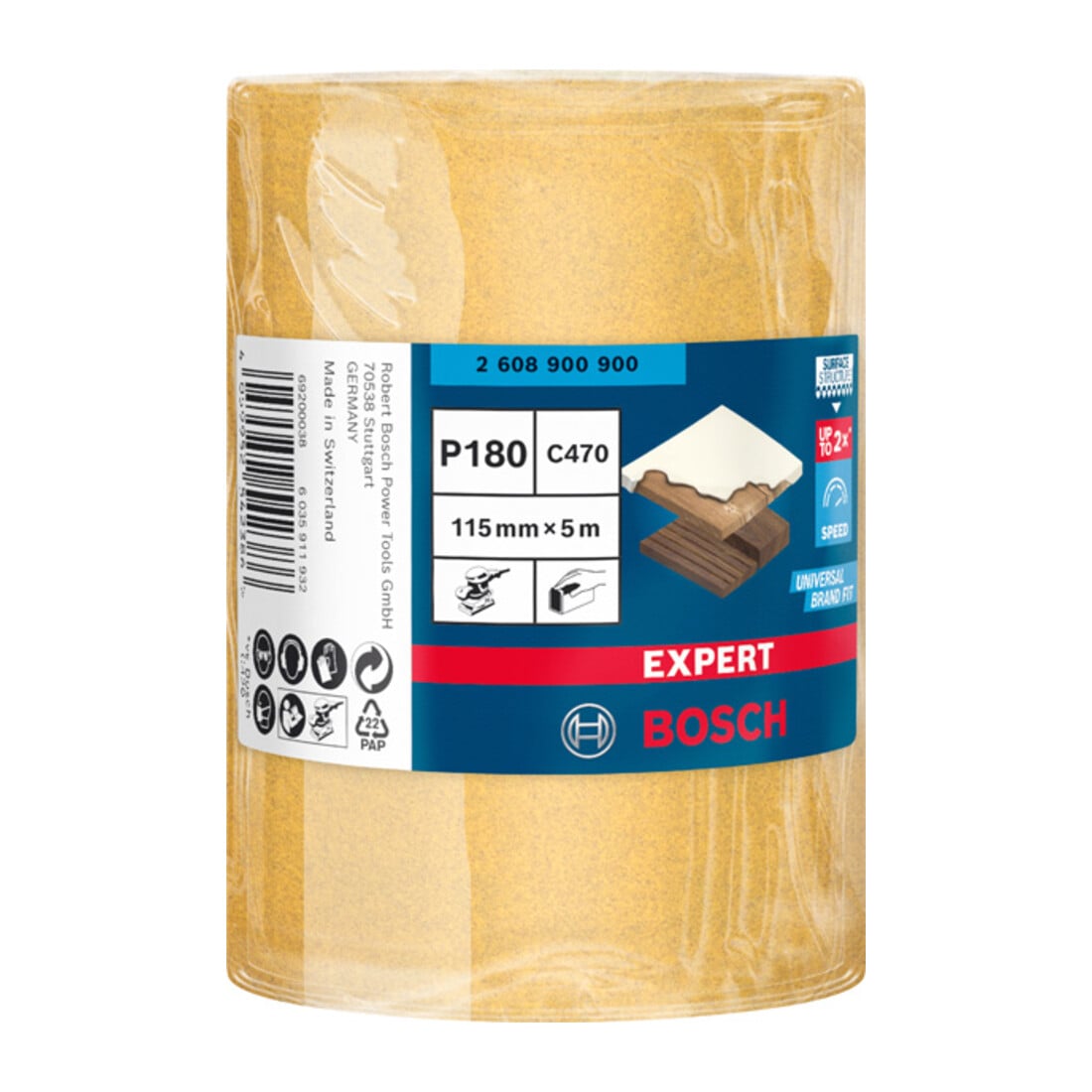 Bosch EXPERT C470 Schleifpapierrolle zum Handschleifen 115mm 5m G 180 für Handschleifen